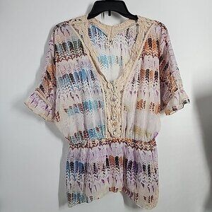 Free People Size Small Lightweight Top Blouse Shirt Sheer Lace